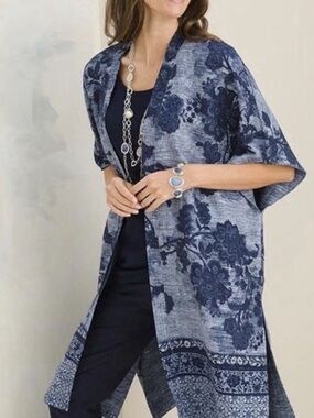 Chico's Blue floral print Open-Front kimono S